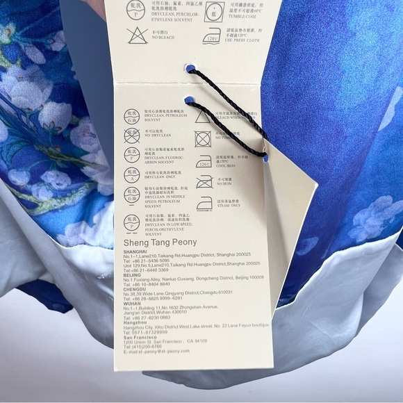 SHENG TANG PEONY 100% Silk Wrap/Shaw Convertible 20x70 Blue, Ivory, New w/tags - Picture 4 of 13